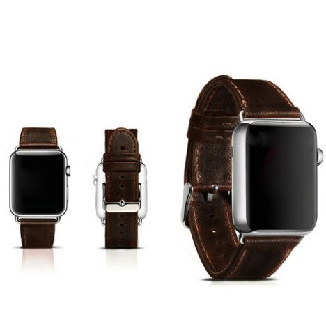 Curea iUni compatibila cu Apple Watch 1/2/3/4/5/6/7, 40mm, Vintage, Piele, Dark Coffee