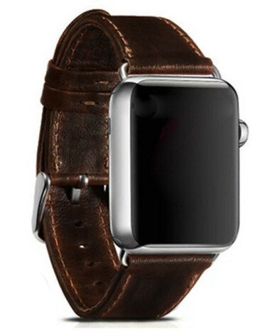 Curea iUni compatibila cu Apple Watch 1/2/3/4/5/6/7, 40mm, Vintage, Piele, Dark Coffee